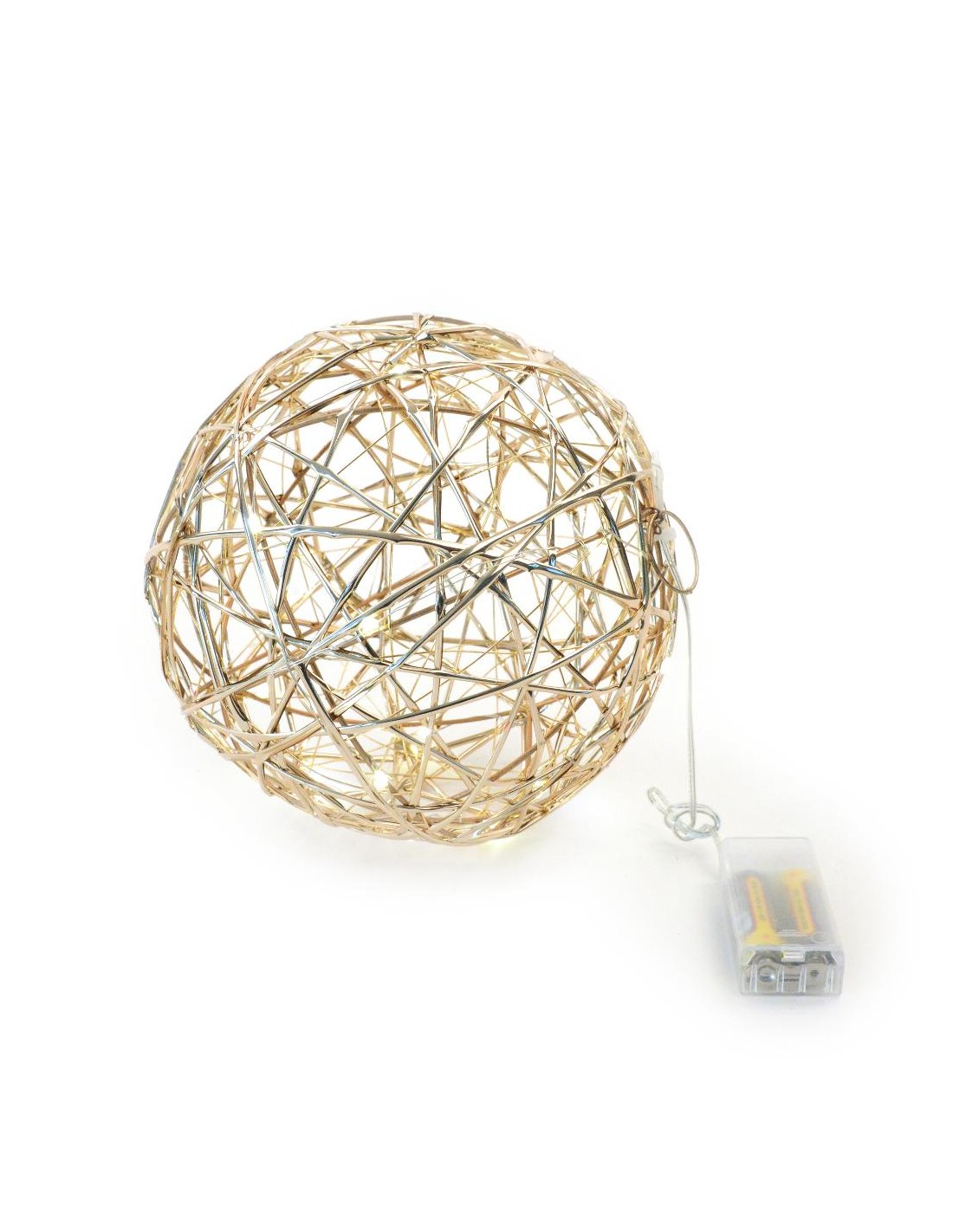 SFERA ORO METALLO 20CM CON 20 LUCI A BATTERIA
