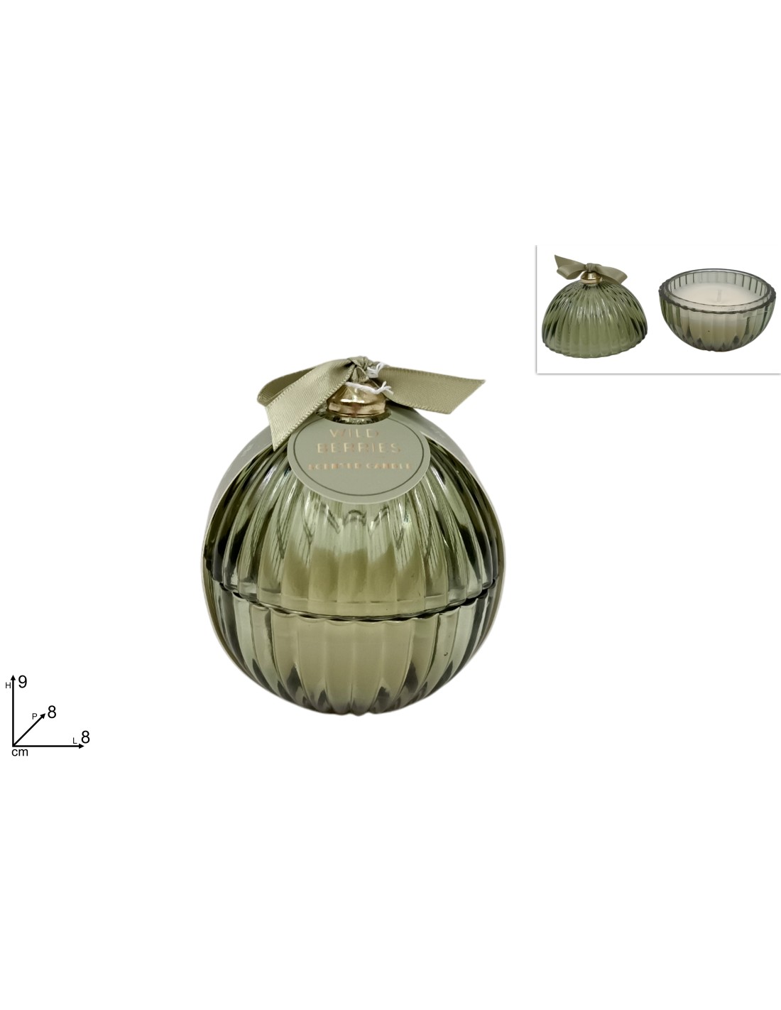 SFERA VETRO VERDE 8CM CON CANDELA PROFUMATA