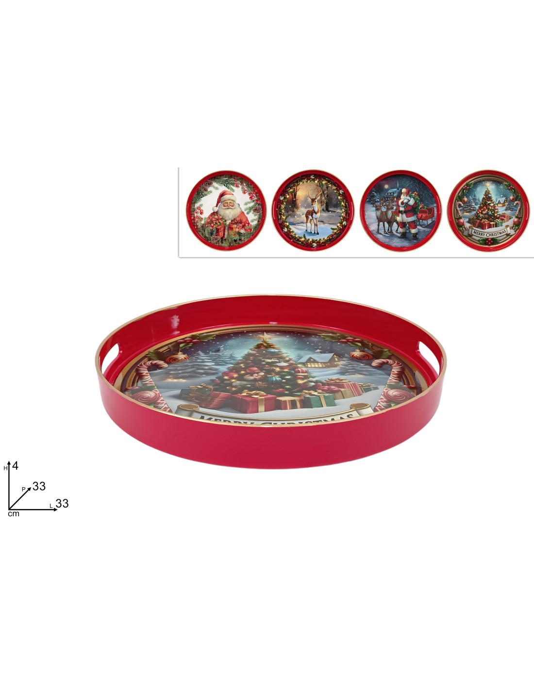 VASSOIO PLASTICA TONDO 33CM DEC.NATALIZIO ASSORTITO