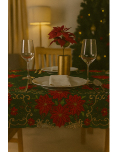 TESSILE: vendita online Centrotavola di Natale Tessuto Verde 85x85cm con Decoro Stella di Natale, La magia di Natale per la c...