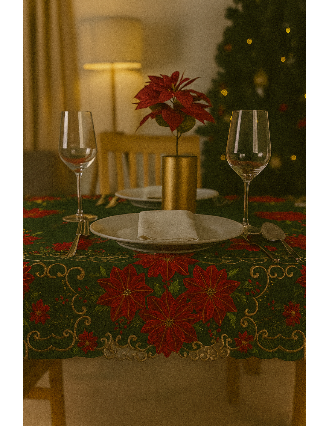 TESSILE: vendita online Centrotavola di Natale Tessuto Verde 85x85cm con Decoro Stella di Natale, La magia di Natale per la c...