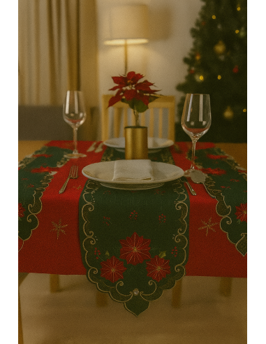 TESSILE: vendita online Runner di Natale Tessuto Verde 40x180cm con Decoro Stella di Natale, La magia di Natale per la casa i...