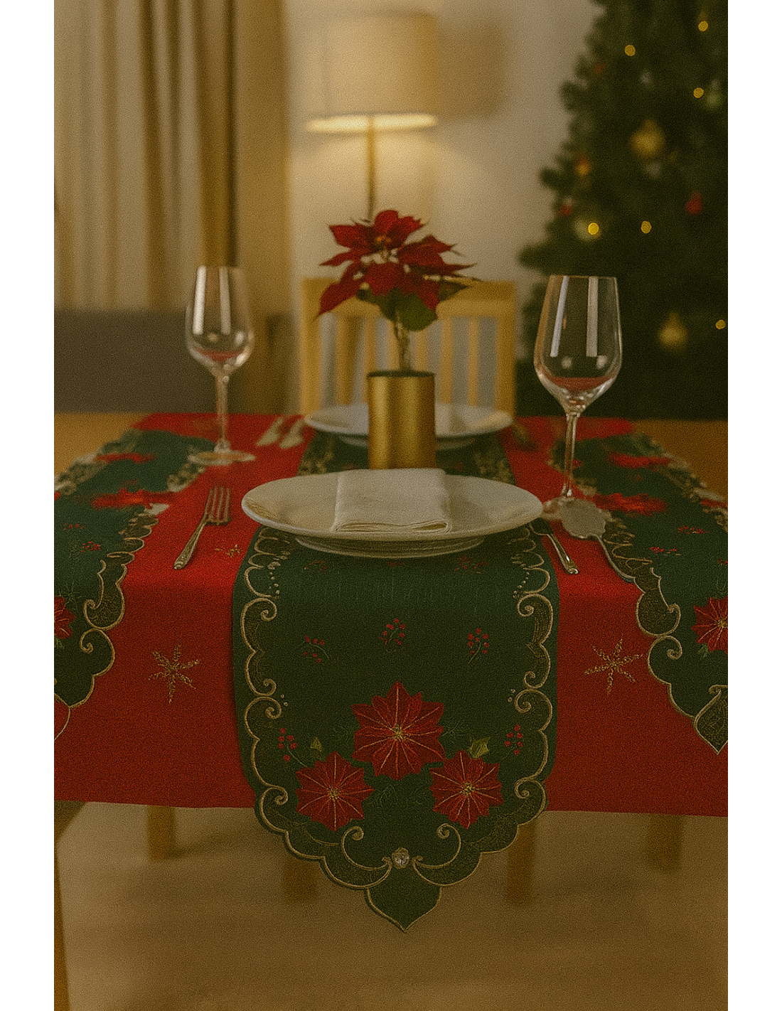 TESSILE: vendita online Runner di Natale Tessuto Verde 40x180cm con Decoro Stella di Natale, La magia di Natale per la casa i...