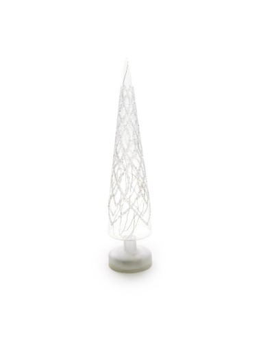 ALBERO VETRO 9X40CM CON PERLINE E LUCI