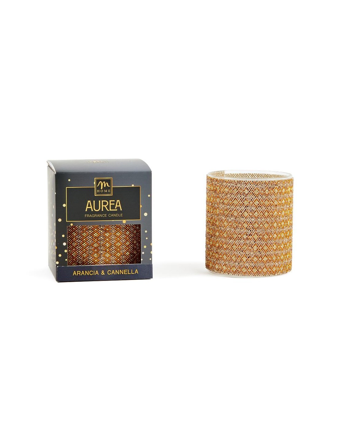 CANDELA STRASS ARANCIA CANNELLA 380GR VETRO