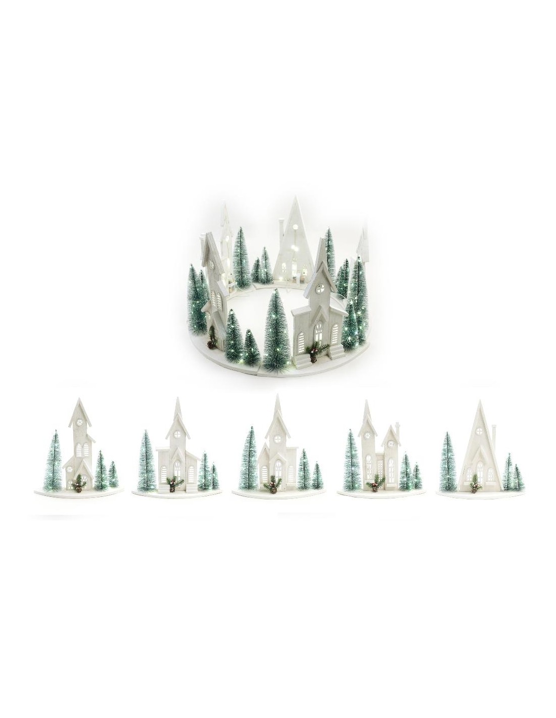 PAESAGGIO NATALIZIO SOTTOALBERO LEGNO CON LUCI 33X12X27CM ASSORTITO