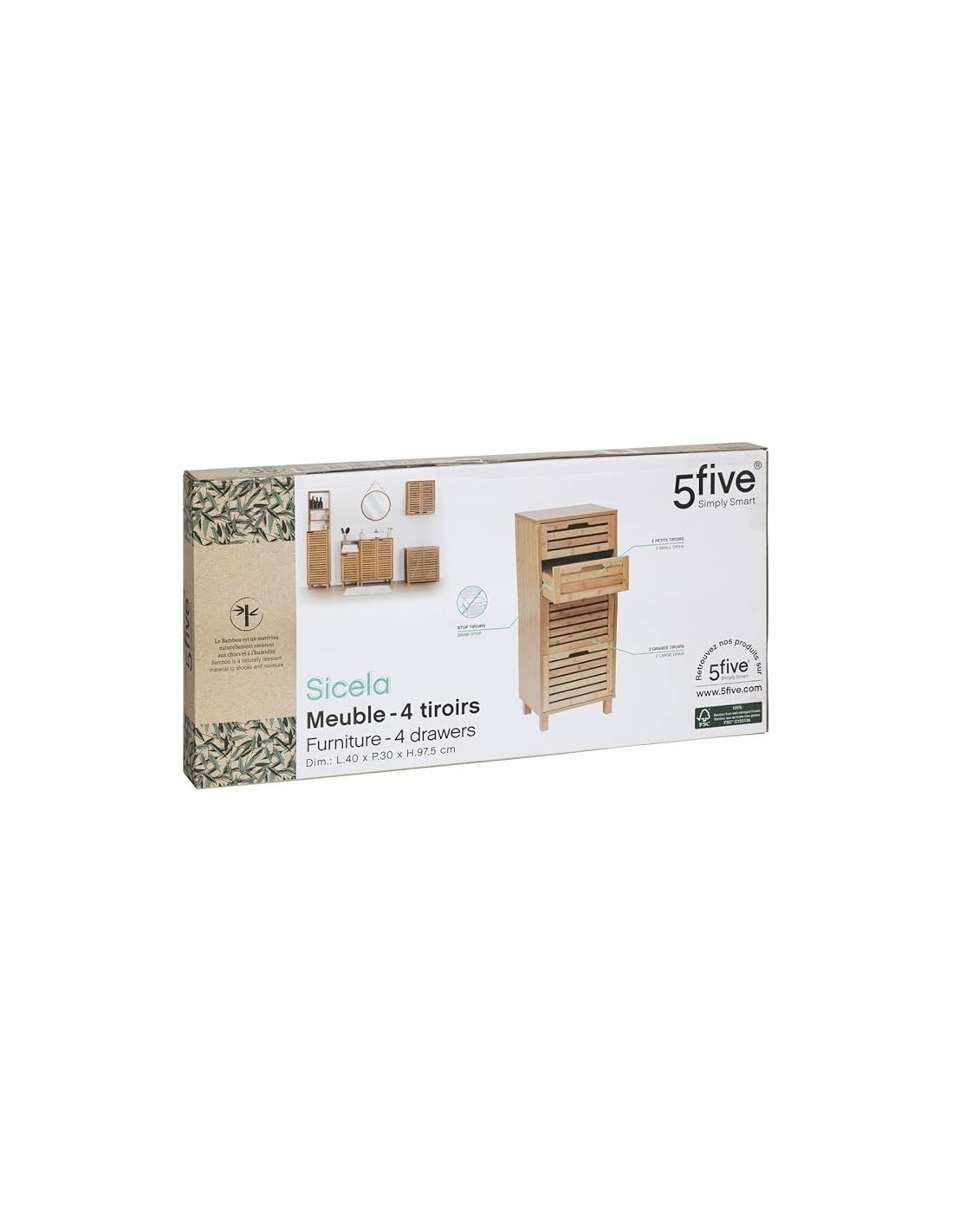 Armadio in bambù Sicela con 4 cassetti 5five - shopincasa.it