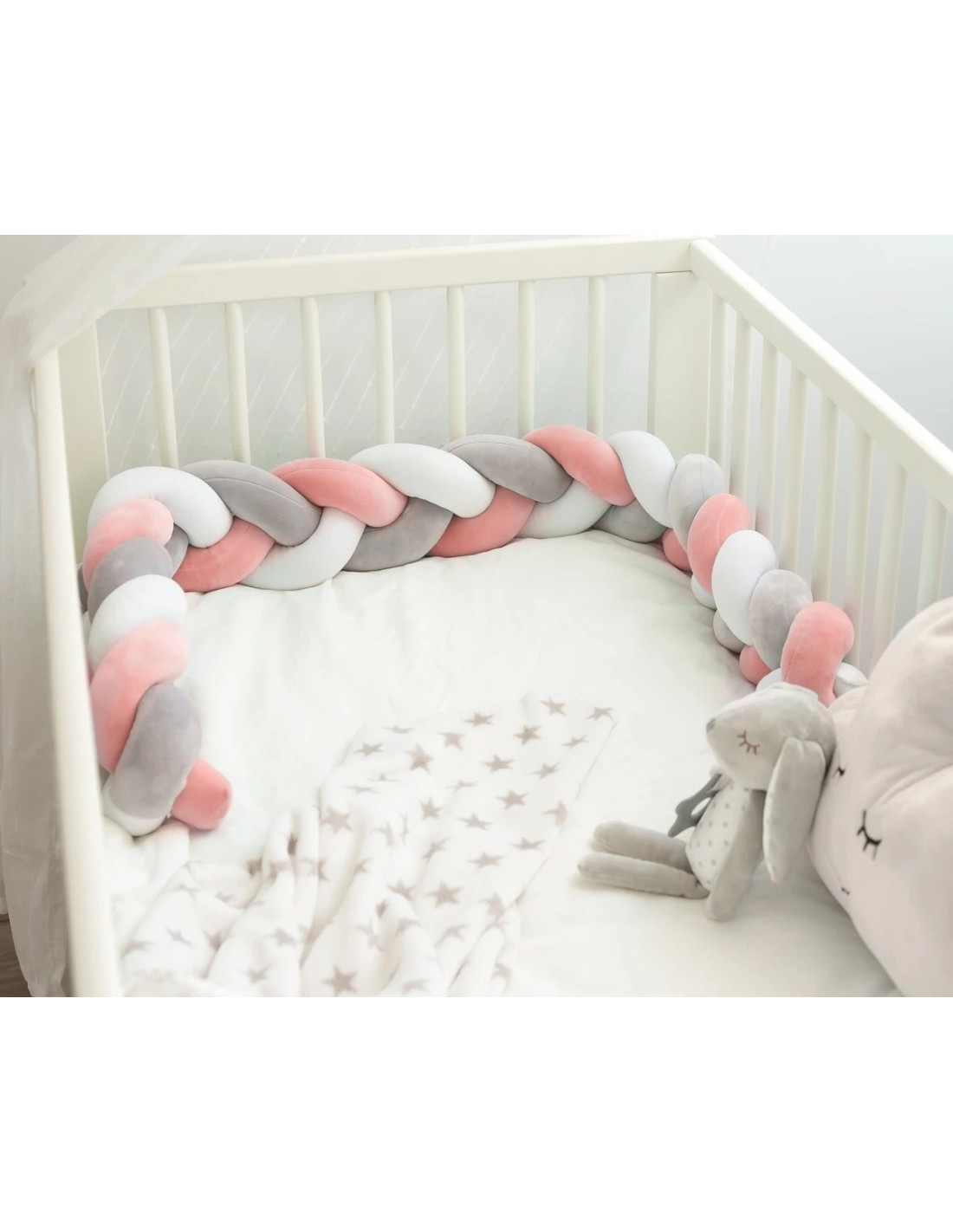 Treccia Protettiva per Culla e Letto Rosa e Grigio Kiokids - Sicurezza e Design | shopincasa.it