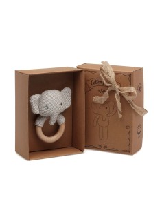 Elefante Massaggiagengive e Sonaglio in Cotone e Legno – Sicuro e Eco-Friendly