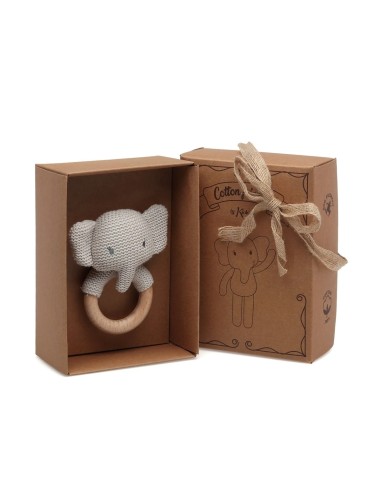 Elefante Massaggiagengive e Sonaglio in Cotone e Legno – Sicuro e Eco-Friendly