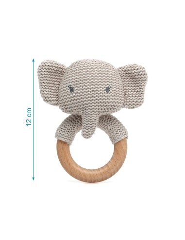 Elefante Massaggiagengive e Sonaglio in Cotone e Legno – Sicuro e Eco-Friendly