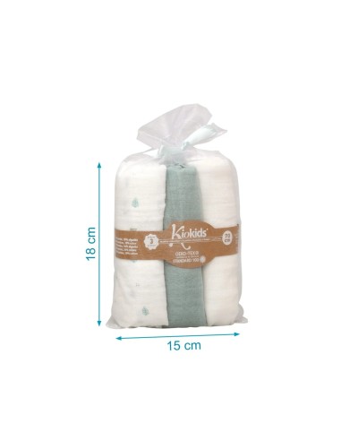 Set 3 Museline Salvia, Bianco e Stampato Kiokids su Shopincasa.it