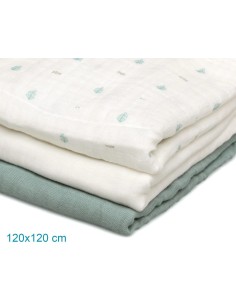 Set 3 Museline Salvia, Bianco e Stampato Kiokids su Shopincasa.it