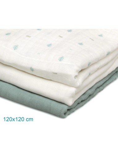 Set 3 Museline Salvia, Bianco e Stampato Kiokids su Shopincasa.it