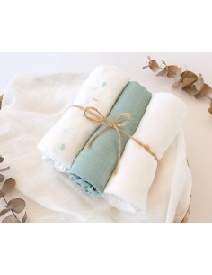 Set 3 Museline Salvia, Bianco e Stampato Kiokids su Shopincasa.it