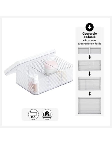 Scatola di stoccaggio Plastor M 3 compartimenti PET grigio | Shopincasa