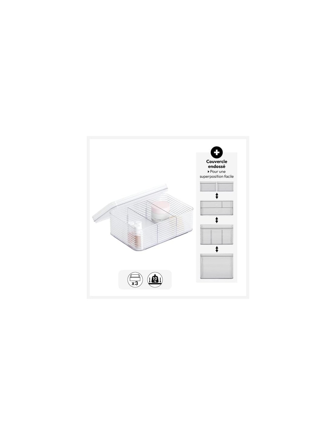Scatola di stoccaggio Plastor M 3 compartimenti PET grigio | Shopincasa