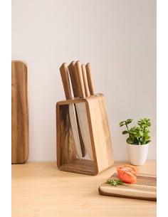Ceppo con 5 coltelli in acciaio inox e manico in acacia | Shopincasa