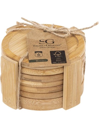 Set 6 Sottobicchieri in Bambù con Rack | Shopincasa.it