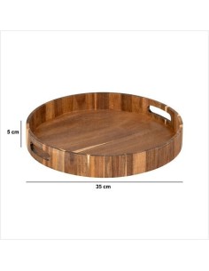 Vassoio Rotondo in Acacia con 2 Manici Ø 35 x H 5 cm | Shopincasa.it
