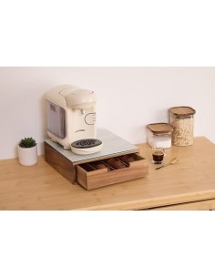 Porta Capsule con 1 Cassetto in Acacia e Vetro Beige | Shopincasa.it