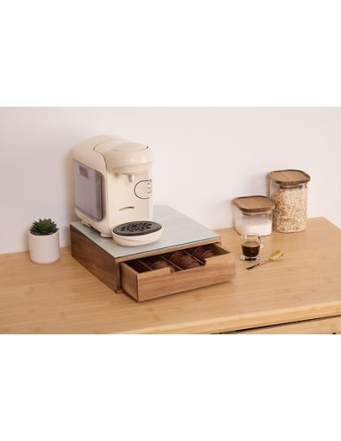 Porta Capsule con 1 Cassetto in Acacia e Vetro Beige | Shopincasa.it