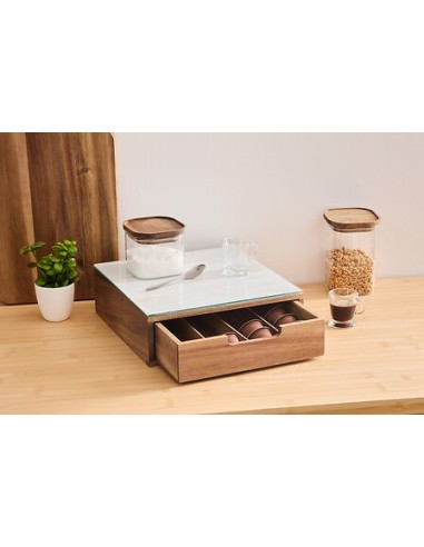Porta Capsule con 1 Cassetto in Acacia e Vetro Beige | Shopincasa.it