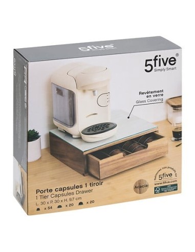 Porta Capsule con 1 Cassetto in Acacia e Vetro Beige | Shopincasa.it