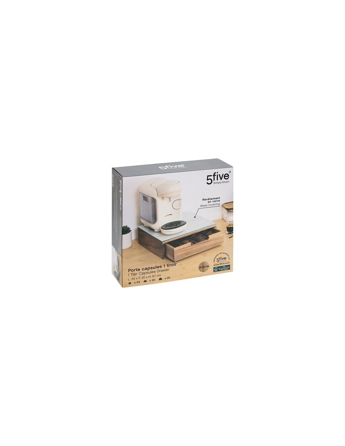 Porta Capsule con 1 Cassetto in Acacia e Vetro Beige | Shopincasa.it