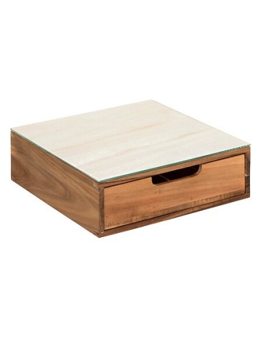 Porta Capsule con 1 Cassetto in Acacia e Vetro Beige | Shopincasa.it