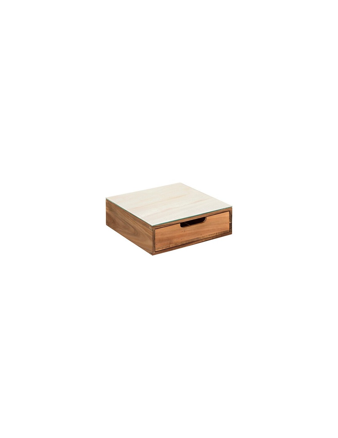 Porta Capsule con 1 Cassetto in Acacia e Vetro Beige | Shopincasa.it
