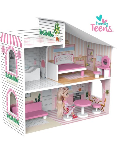 Trendy Teens Casa delle Bambole in Legno 2 Livelli con Accessori e Bambolina | Shop in Casa