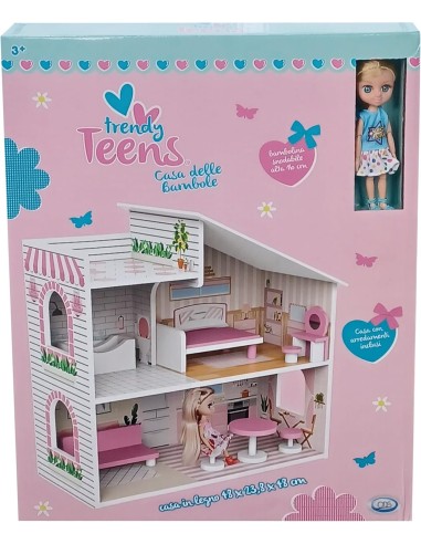 Trendy Teens Casa delle Bambole in Legno 2 Livelli con Accessori e Bambolina | Shop in Casa
