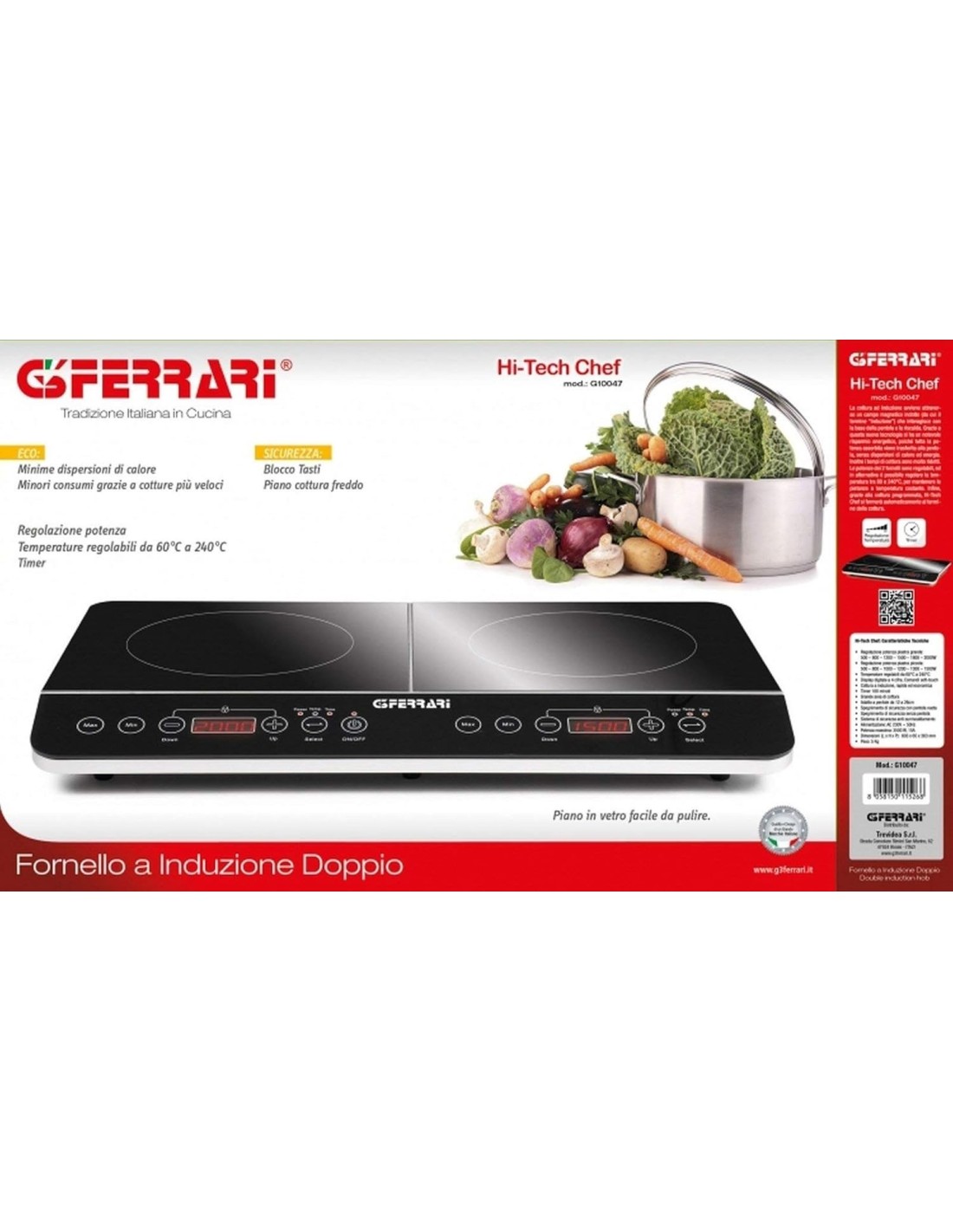 G3 Ferrari G10047 Piastra ad Induzione Doppia "Hi-Tech Chef" 3500W,...