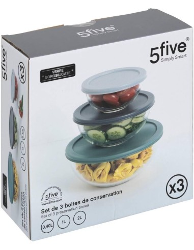 5five set 3 contenitori in vetro borosilicato | shopincasa.it