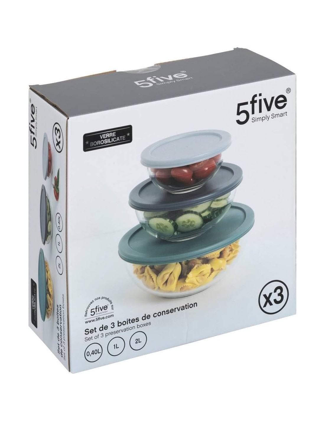 5five set 3 contenitori in vetro borosilicato | shopincasa.it