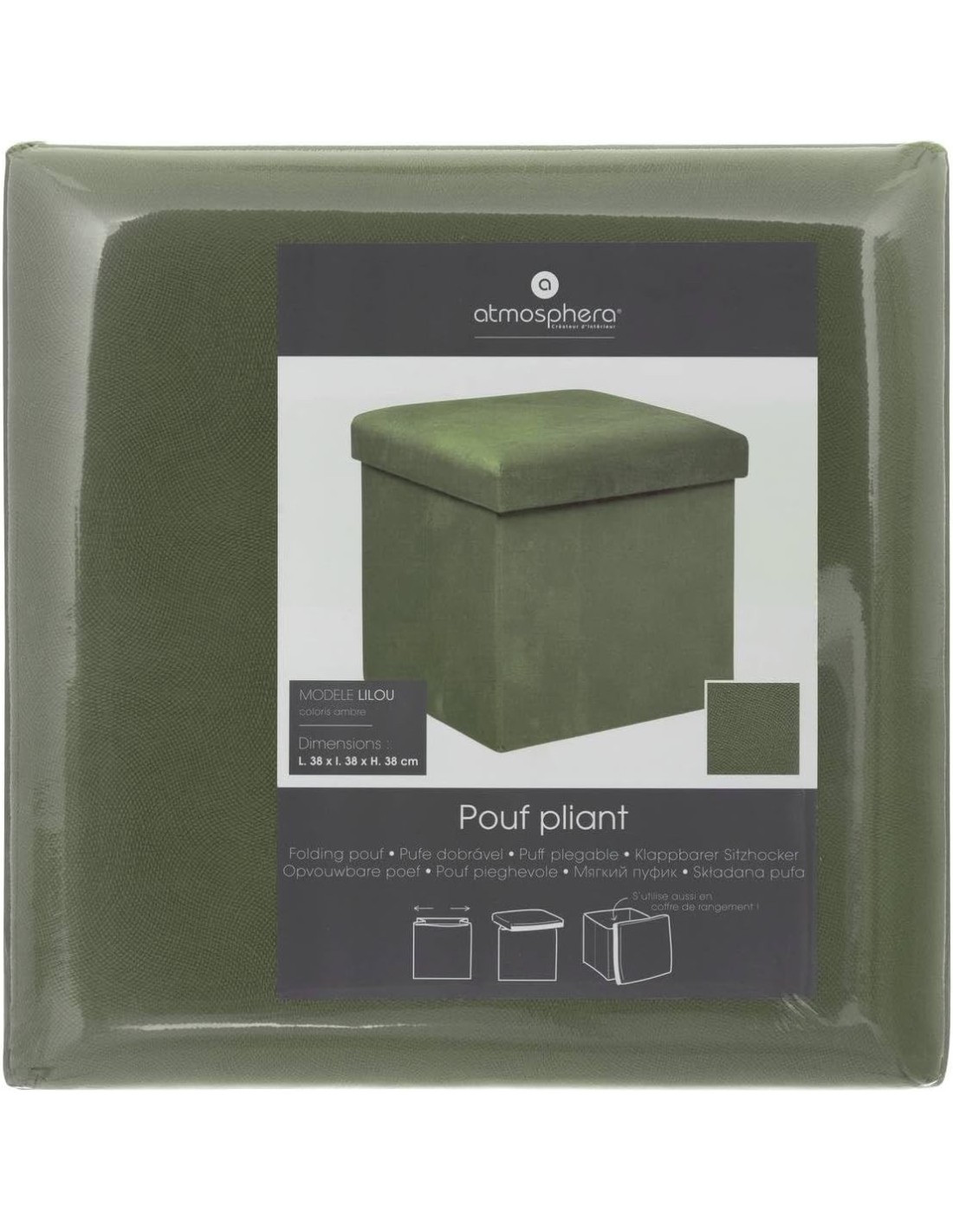 Pouf pieghevole Atmosphera Lilou 38x38 cm Verde Kaki shopincasa.it