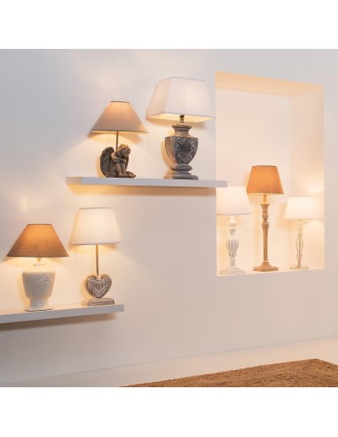 Atmosphera Lampada in Legno Patinato Bianco H56 cm | shopincasa.it