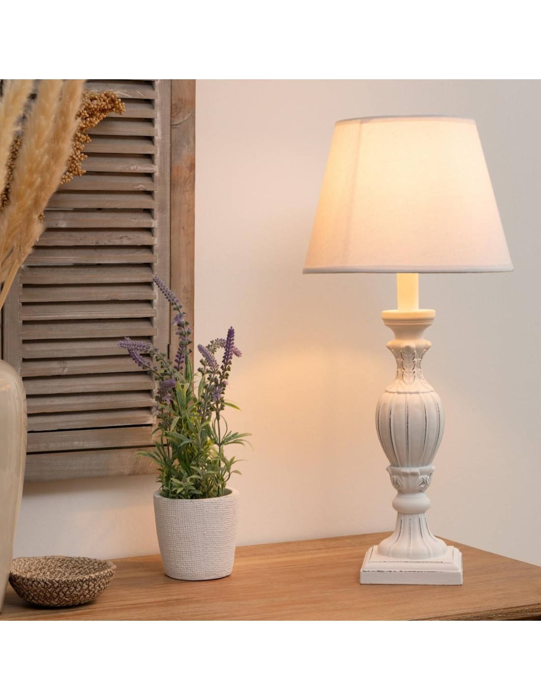 Atmosphera Lampada in Legno Patinato Bianco H56 cm | shopincasa.it