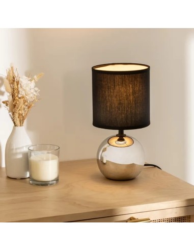 Atmosphera Lampada in Ceramica Piede a Sfera Argento e Paralume Nero | shopincasa.it