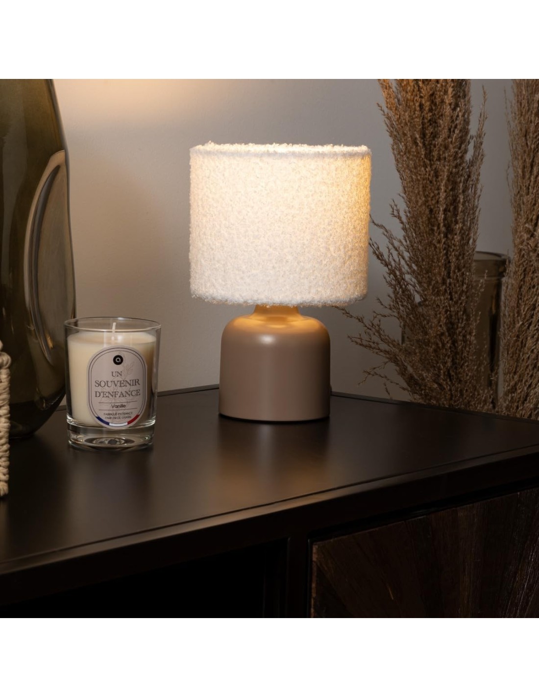 Atmosphera Lampada da Tavolo Base Marrone e Paralume Bouclette 14x22 cm | shopincasa.it