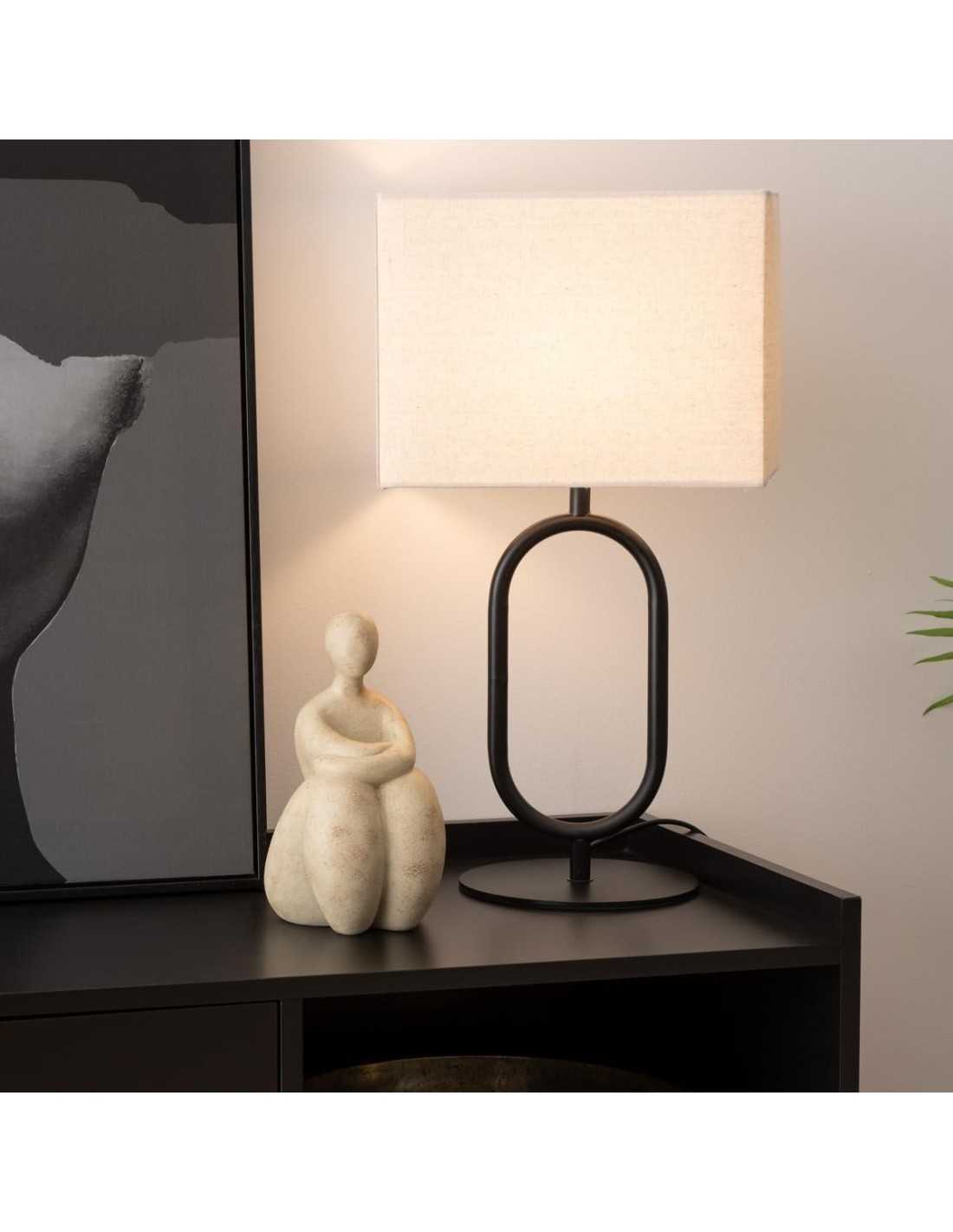 Atmosphera Lampada Paralume Panna e Metallo Nero H52 cm | shopincasa.it