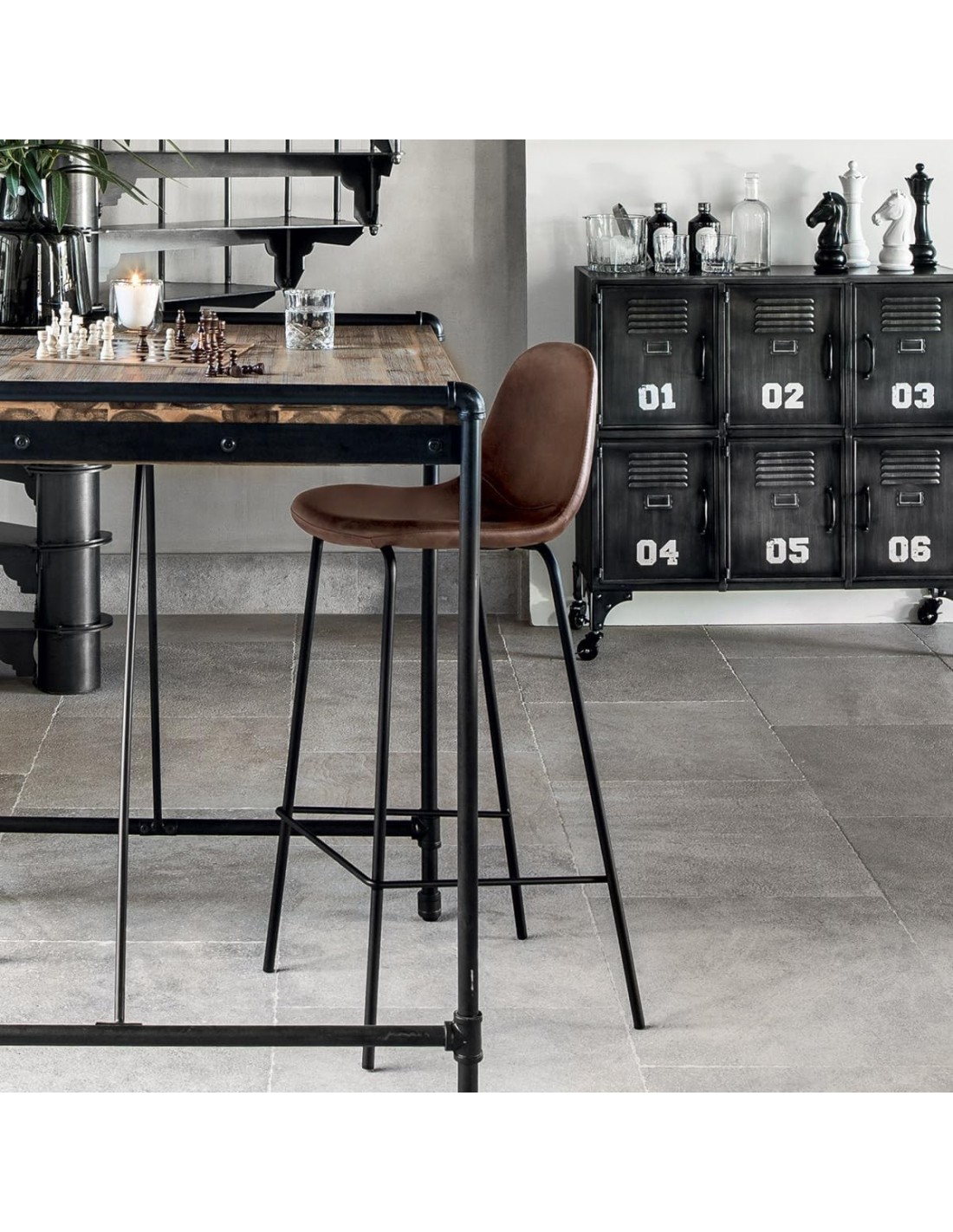 Atmosphera Sgabello da Bar "Vladi" Pelle Marrone | shopincasa.it