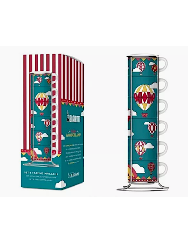 PORCELLANE: vendita online Set 6 tazzine impilabili Mongolfiera Natale Bialetti linea Winter Wonderland in offerta