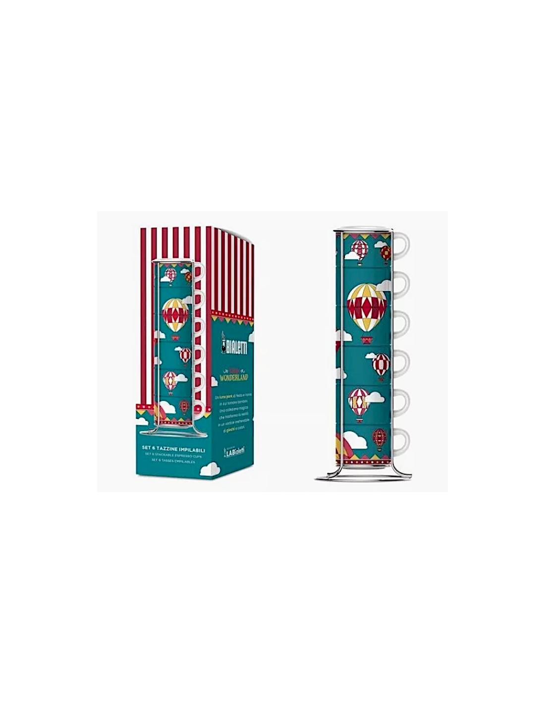 PORCELLANE: vendita online Set 6 tazzine impilabili Mongolfiera Natale Bialetti linea Winter Wonderland in offerta