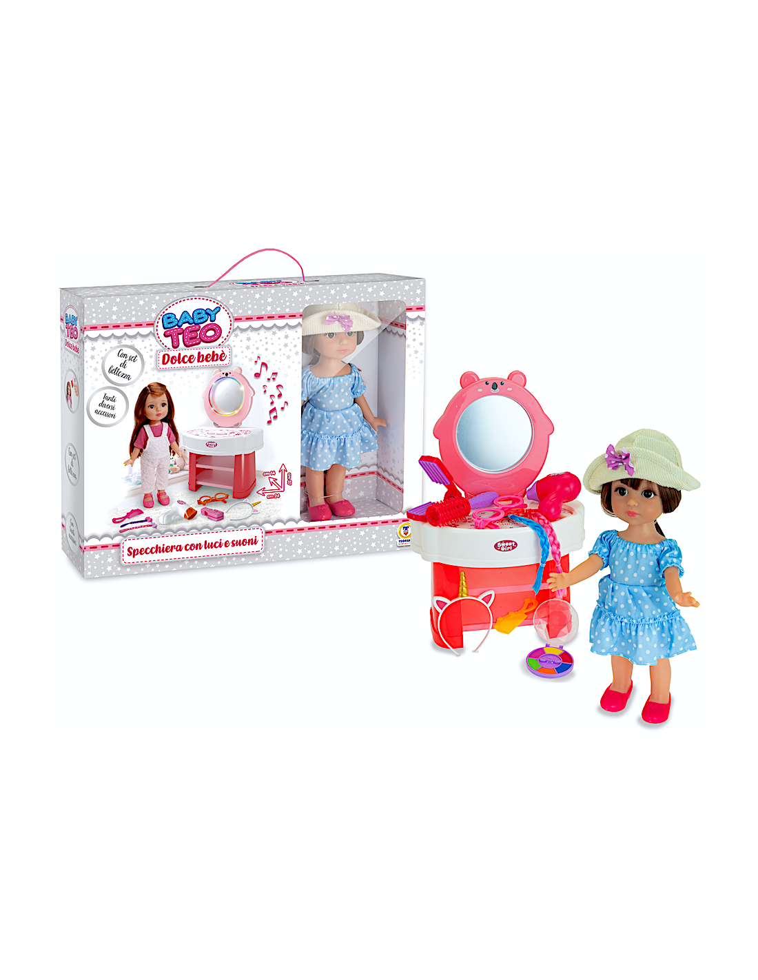GIOCHI GIRL: vendita online BABY TEO - BAMBOLA CON SPECCHIERA LUMINOSA E SONORA in offerta