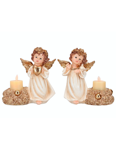 OGGETTISTICA NATALE: vendita online Angelo di Natale con candela led oro 16,5x8x16,5cm assortito, statuina raffinata, la magi...