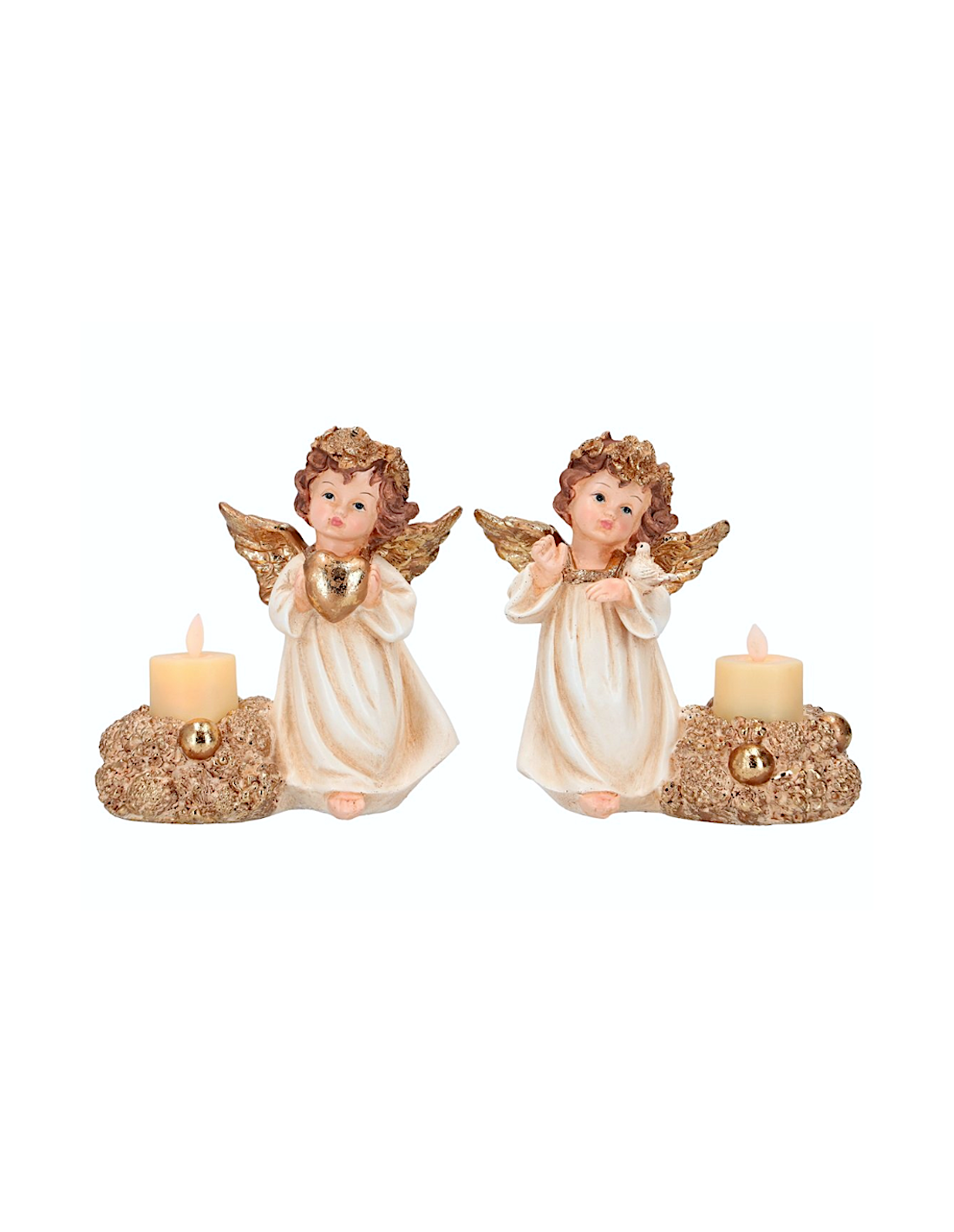 OGGETTISTICA NATALE: vendita online Angelo di Natale con candela led oro 16,5x8x16,5cm assortito, statuina raffinata, la magi...