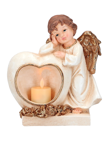 OGGETTISTICA NATALE: vendita online Angelo di Natale con candela led oro 17x10x20cm, statuina raffinata, la magia di Natale p...