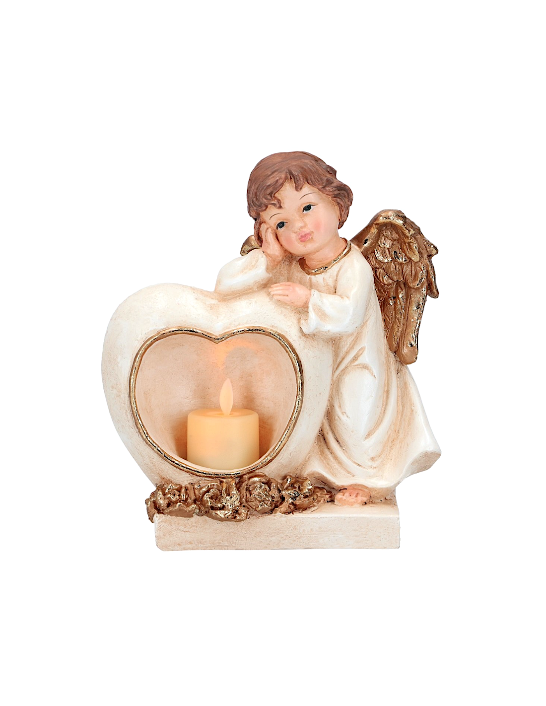 OGGETTISTICA NATALE: vendita online Angelo di Natale con candela led oro 17x10x20cm, statuina raffinata, la magia di Natale p...